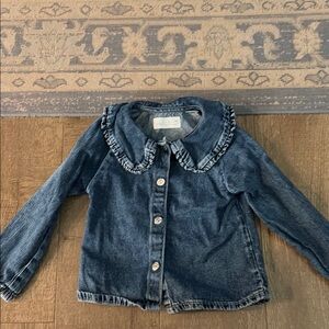 Children's Denim Button-Up shirt Jacket with Ruffle Collar - Blue
